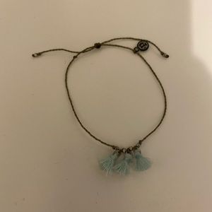 Grey Pura Vida bracelet with 3 sea foam green tassels